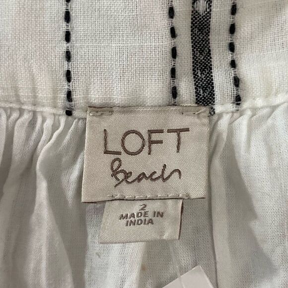 LOFT Beach Dress Women’s 2 White Black Embroidered Halter Mini Cotton Summer - Picture 7 of 11